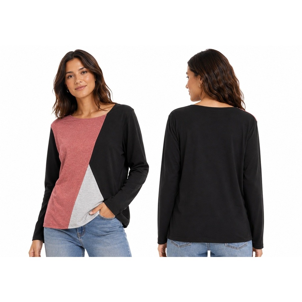 Sarin Mathews Colorblock Top Women XXL‎ Black Red New Long Sleeve Geometric
